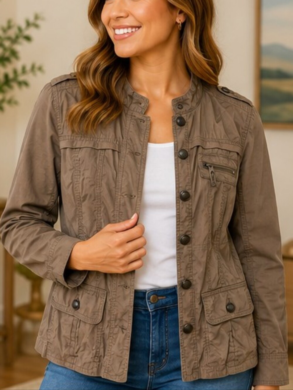 Maurices Utility Military Jacket Taupe Brown Fall Layering Jacket